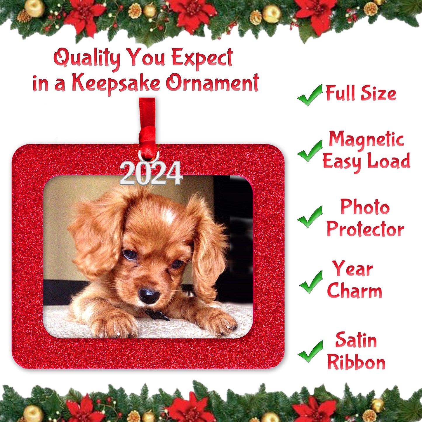 2024 Magnetic Christmas Photo Ornament, Horizontal