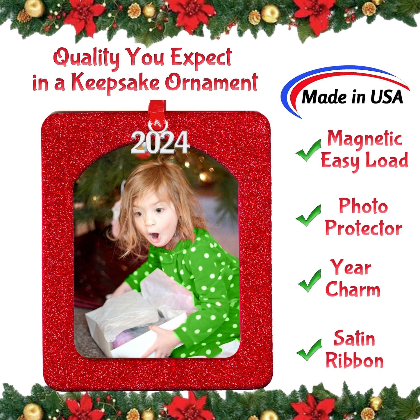 2024 Magnetic Christmas Photo Ornament, Vertical