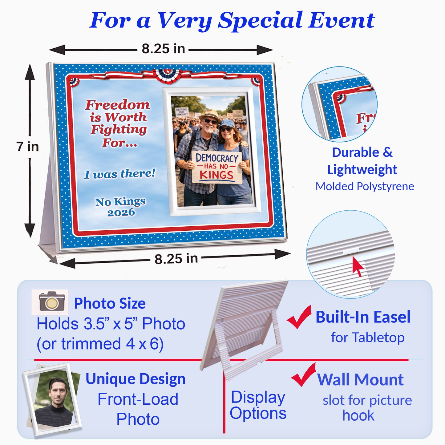 Freedom Is Worth Defending — No Kings 2026 Personalized Photo Frame