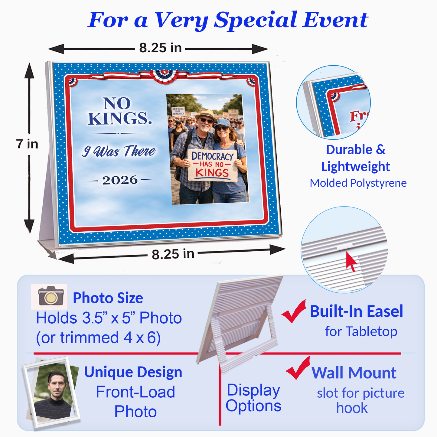 No Kings. I Was There. 2026 — Personalized Photo Frame