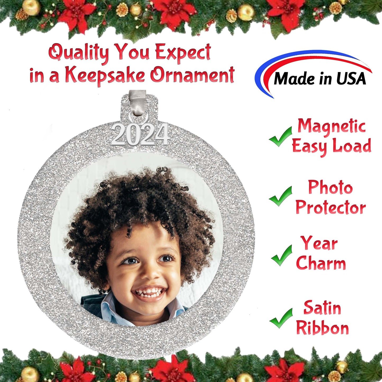 2024 Magnetic Christmas Photo Ornament, Round